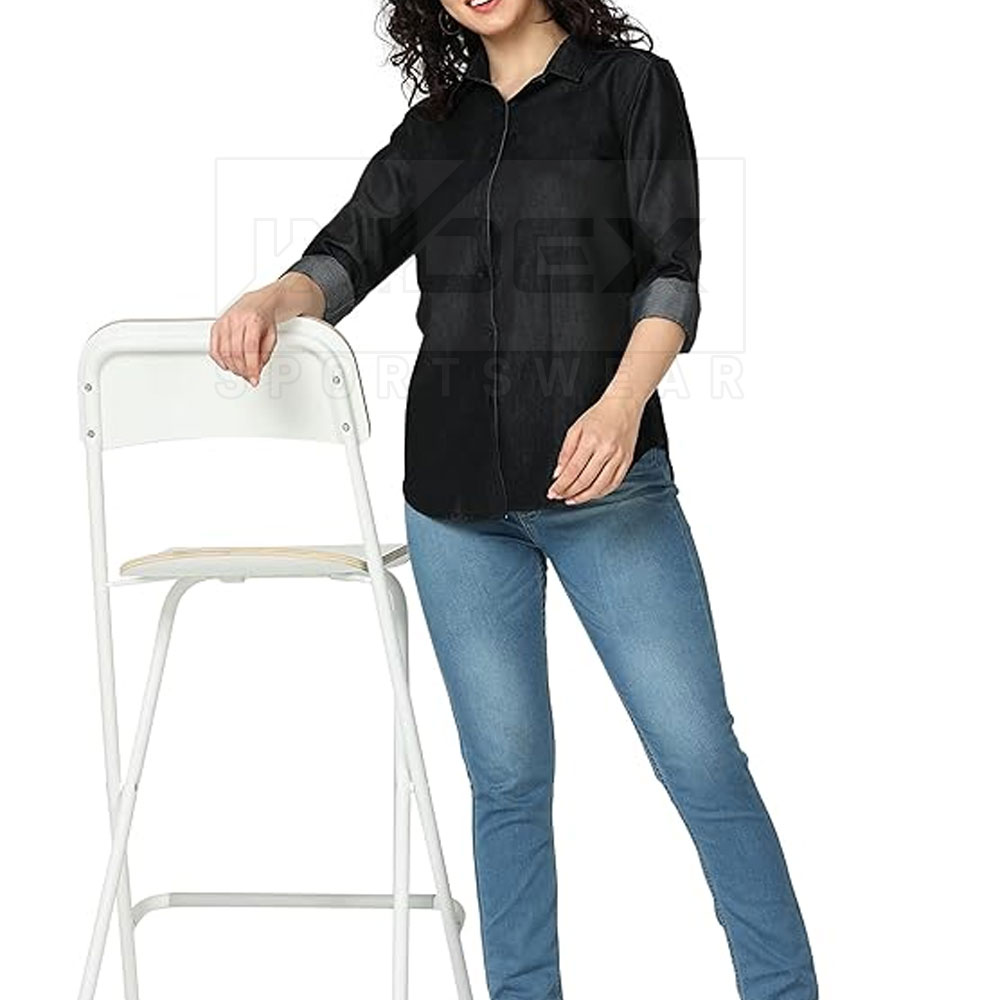 Custom USA Women's Jeans Shirt Oversized Denim Button Up Casual Fashion Wear Trendy Street Style Apparel