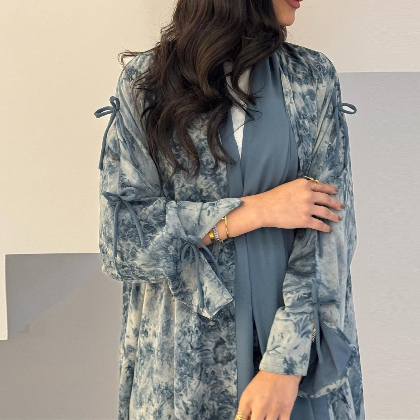High Quality Elegant Modest Fashion Women's Muslim Polyester Chiffon Print Two-piece Summer Casual Set with Hood