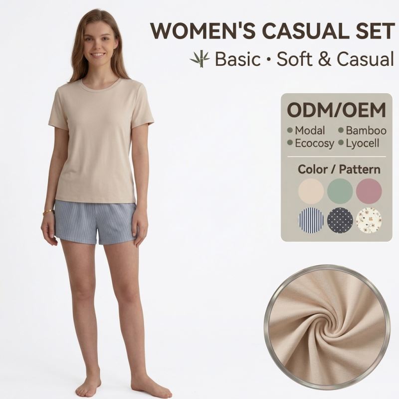 OEM Bamboo Fiber Sleepwear Set Soft Cooling Pajamas Women Loungewear Summer Pajamas Set