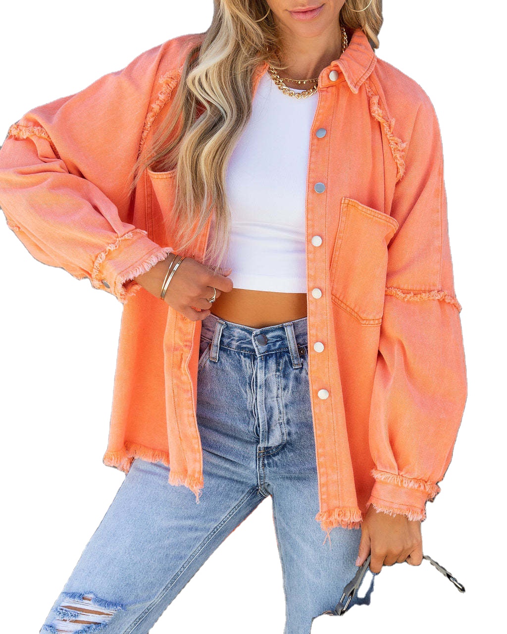 Wholesale New Arrival Autumn&amp;winter Women's Solid Color Washed Denim Jacket Coat Oversized Casual Jacket