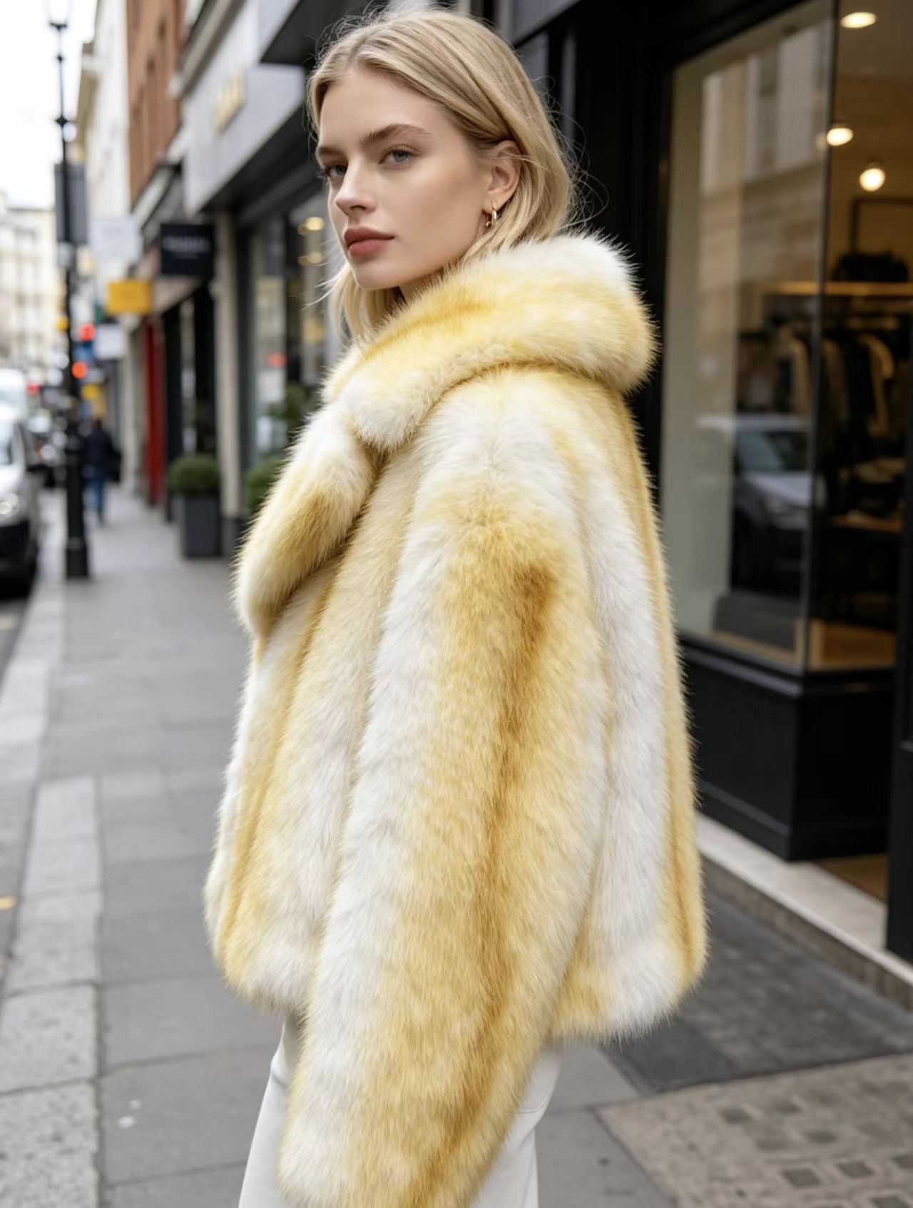 Cross-border Women's Winter Fashion Faux Fox Fur Coat with Suit Collar Shearing Woven Warm Casual Outerwear