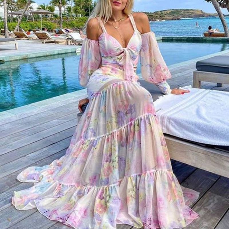 Colorful Quality Slip Modest New Print Long Korean Women Dresses Sexy Fashion Dress