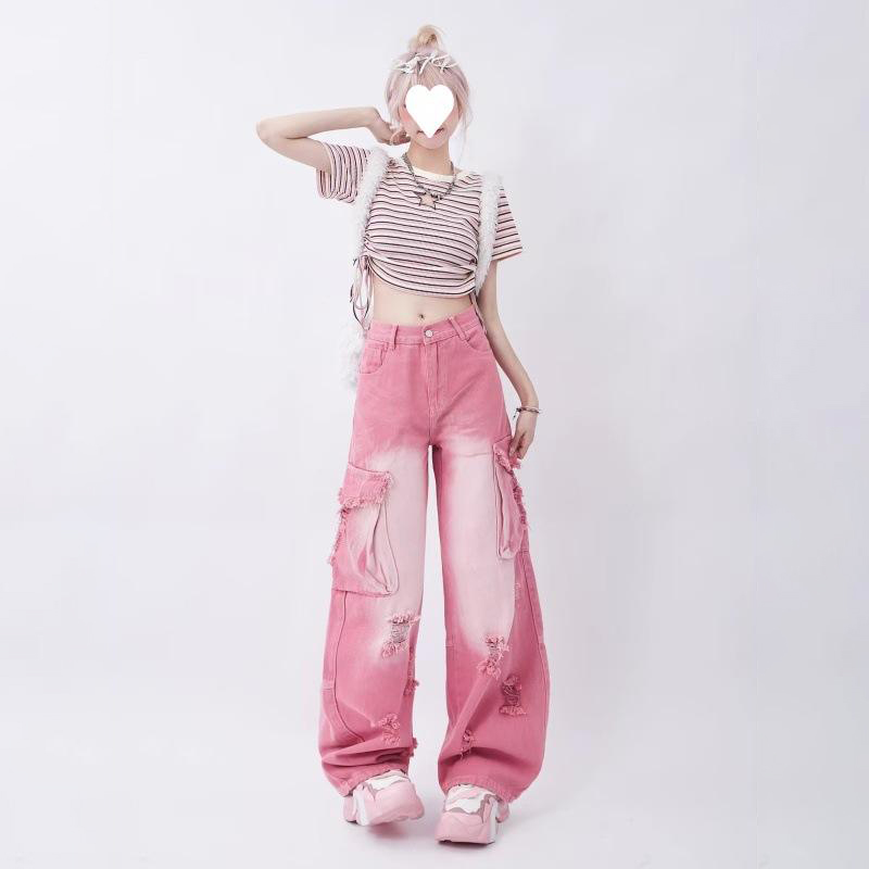 China Factory Custom Logo Women's Vintage Summer Breathable Mid Woven 100% Cotton Regular Fit Straight Jeans Denim
