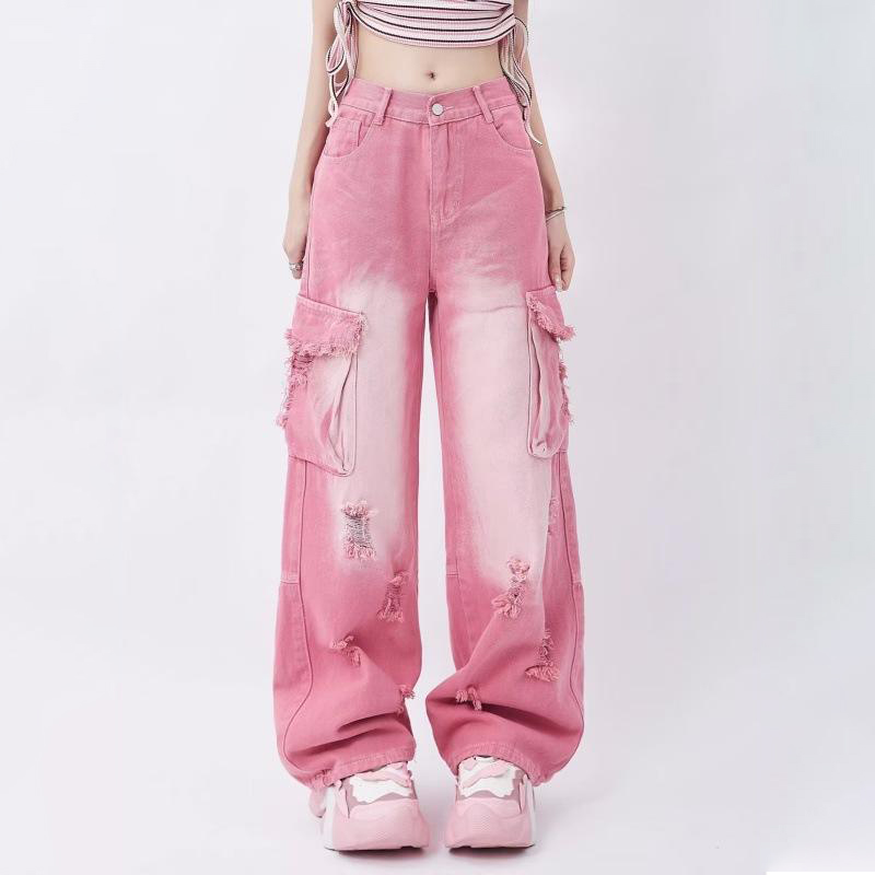 China Factory Custom Logo Women's Vintage Summer Breathable Mid Woven 100% Cotton Regular Fit Straight Jeans Denim