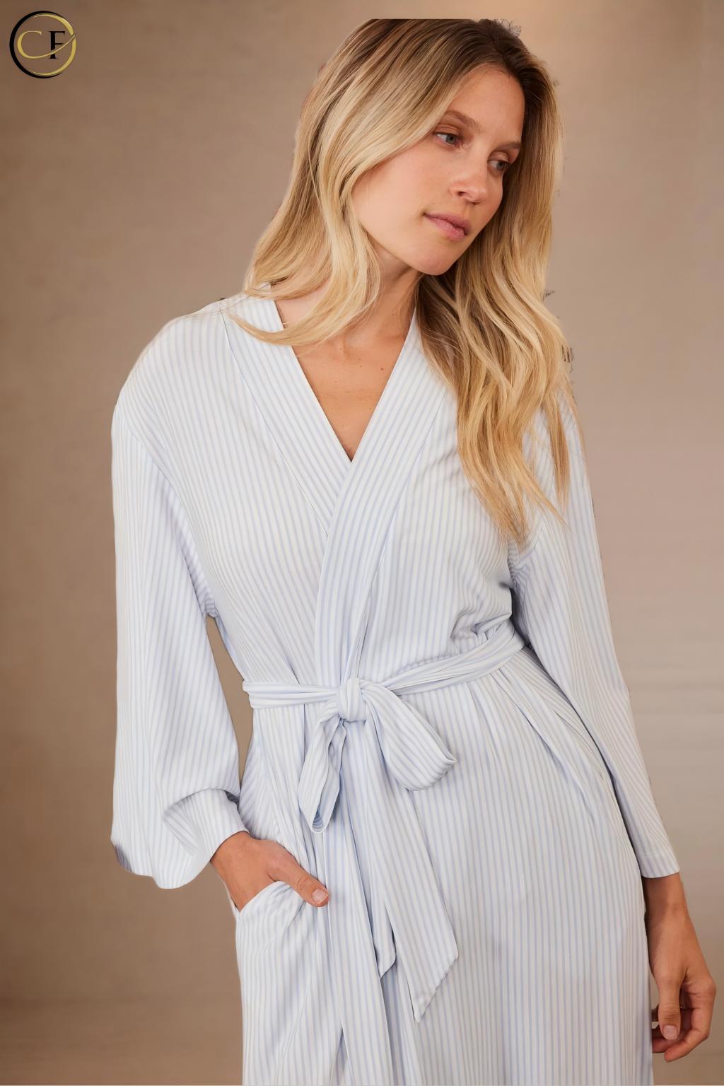 Lightweight Modal/Cotton Full-Length Long Sleeve Robe with Soft Smooth Breathable Fabric for Women's Sleepwear and Casual Wear
