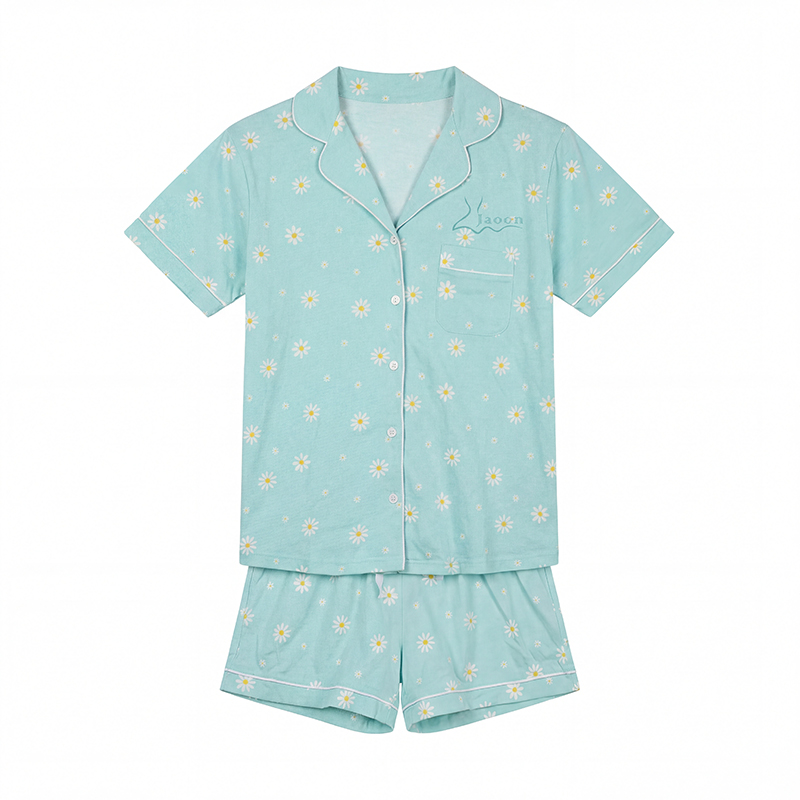 Customizable Machine Embroidery Bamboo/Cotton/Spandex Knitted Breathable Casual ODM Women's Summer Sleepwear Buttoned