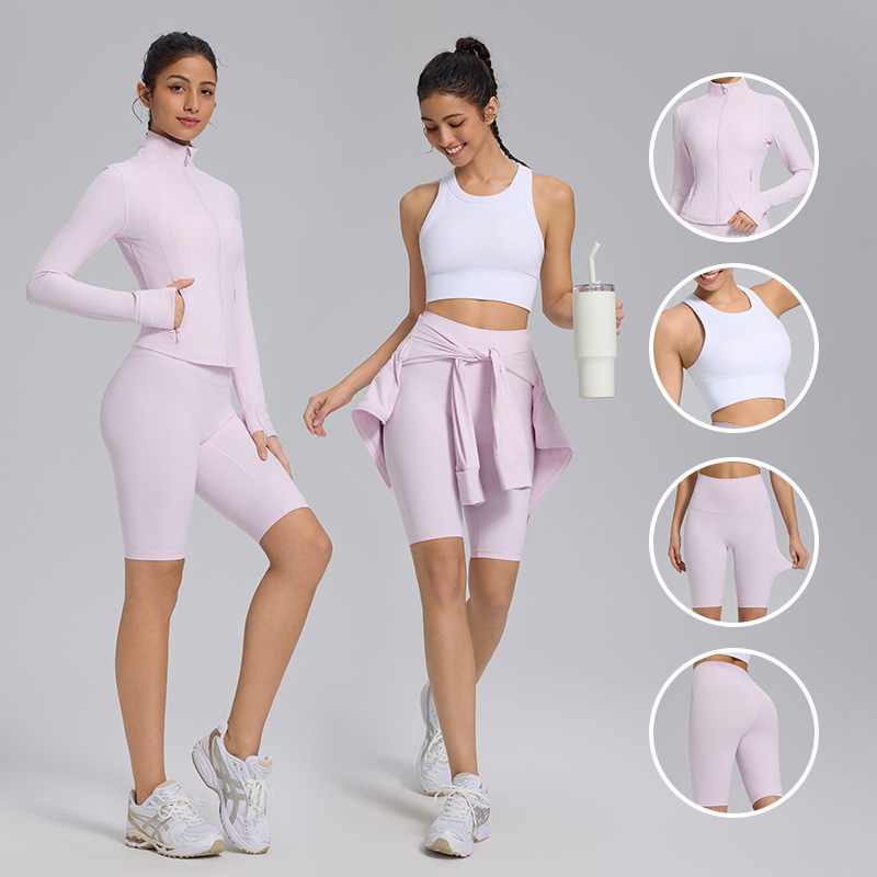 Custom Logo Fitness Sports Yoga Jacket High Waist Leggings 2 Pcs Activewear Set Gym Workout Long Sleeve Yoga Sets For Women