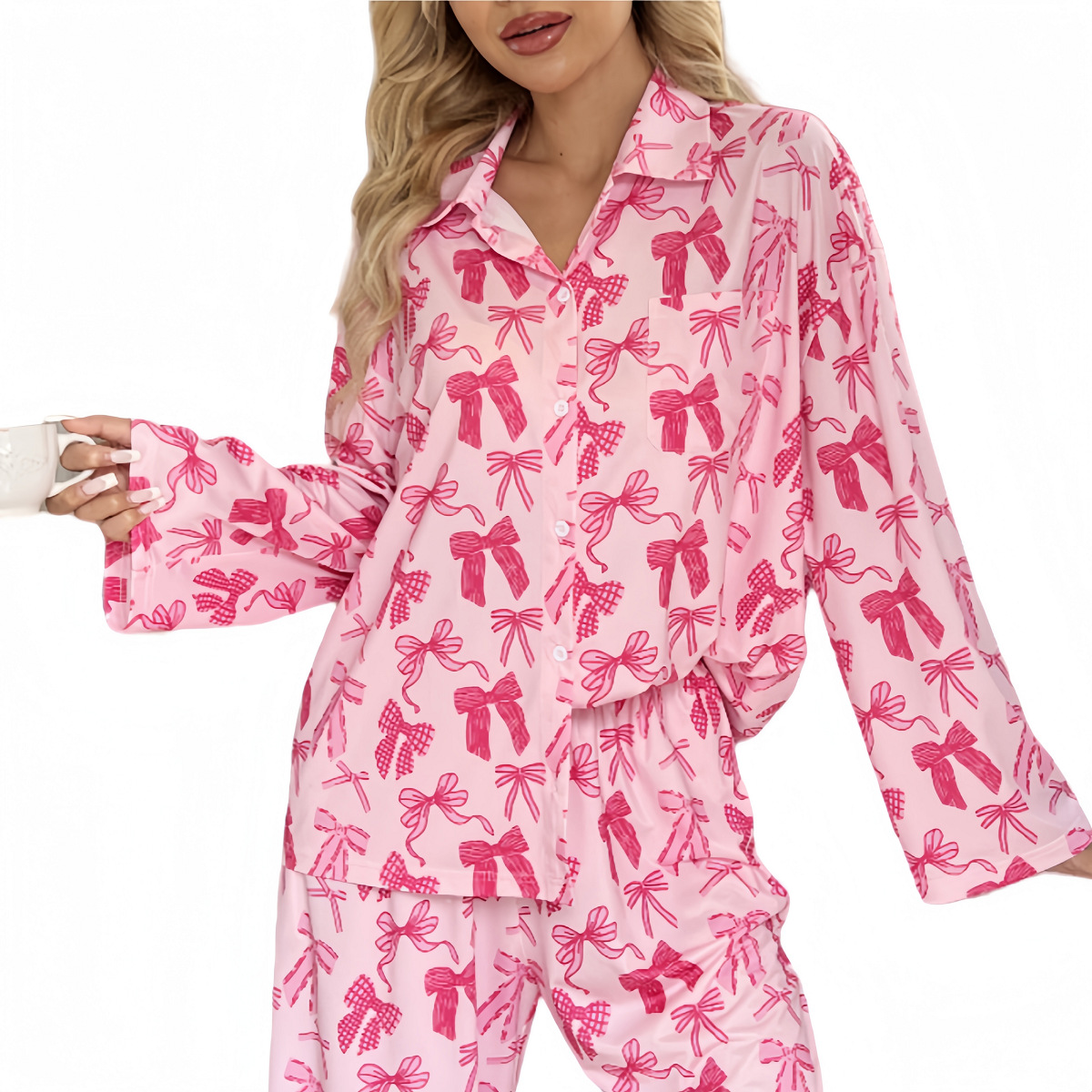 Digital Printing with Customization Prints and Logo Design Women Sleepwear Long Sleeve Long Pants Made From Bamboo/Modal/Cotton