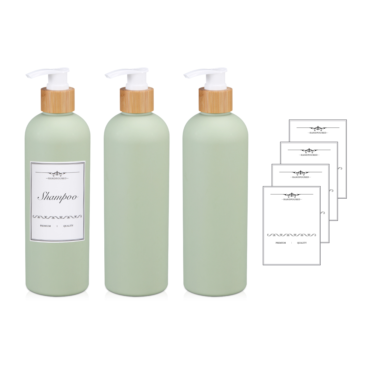 Refillable Luxury Body Lotion Shampoo And Conditioner Bottles Plastic With Bamboo Pump