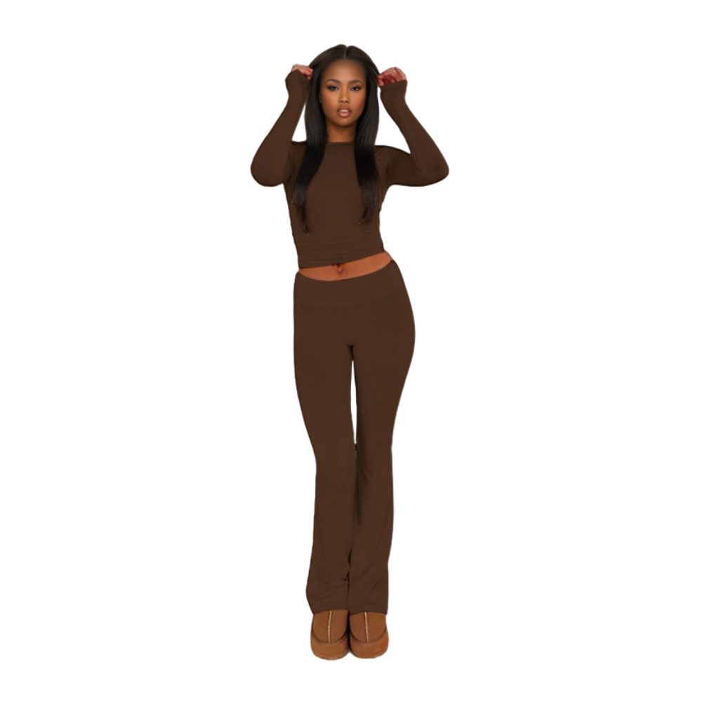 DE0106RV Wholesale Long Sleeve Crop Tops Milk Silk Solid Color Pants 2 Pieces Set Women Streetwear Suits Fashion