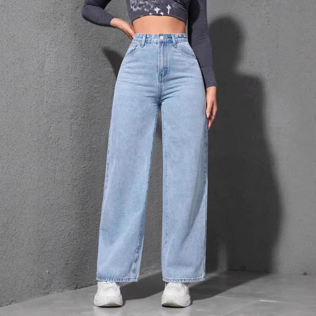 Women's Loose Straight Denim Jeans for Spring Summer Breathable Vintage Washed Mid Waist Casual Style Versatile Washable Solid