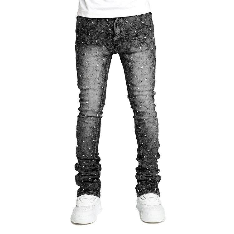 Latest Wholesale Customizable Men's and Women's Straight Skinny Denim Pants Lightweight Cotton Streetwear with Diamond Design