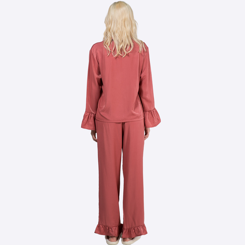 Custom Women Pajamas Sleepwear Set Manufacturer Vendor Factory Loungewear Women's Solid Color Lace Woven Cotton Shirt Pants
