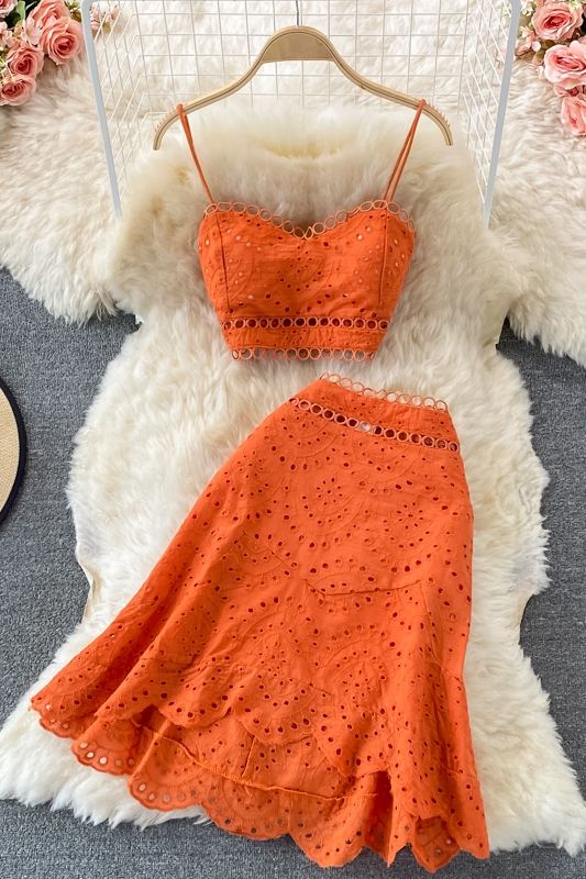 Wholesale 2026 Seaside Vacation Suit Summer New Backless Short Tube Top Sling Top High Waist Ruffle Skirt Women's Sets