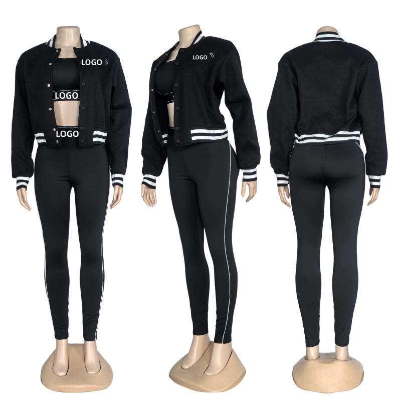 Wholesale women's autumn commuting baseball-style jacket coats with embroidery for yoga workouts, yoga sportswear sets