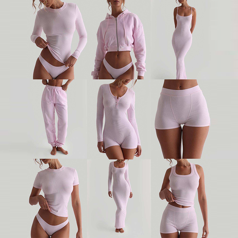L801214 Custom Logo 2026 Two Piece Set Women Clothing Rib Skinny Tank Top Short Leggings Lounge Wear Summer Bike Shorts Set