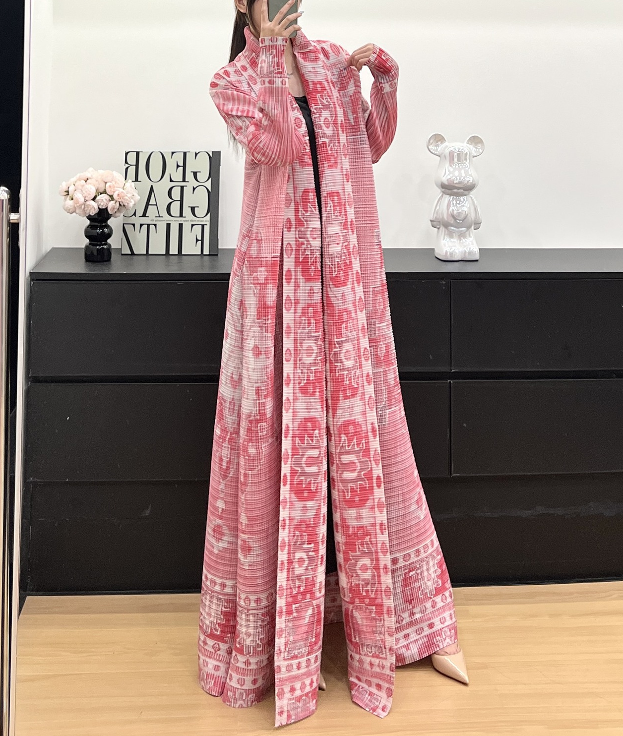 Pleats Miyake Open Pink Abaya 2025 Fashion Printing Modest Musulmane Dubai Women's Cardigan Jacket Style Dress Classy Long Robe