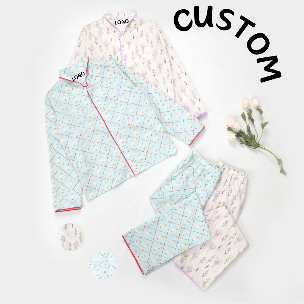 KERUI Woman Pajamas Cotton Printed Adults Summer Polyester Long Sleeve Pants Ssleepwears Women's Wholesale Price Pjs Set