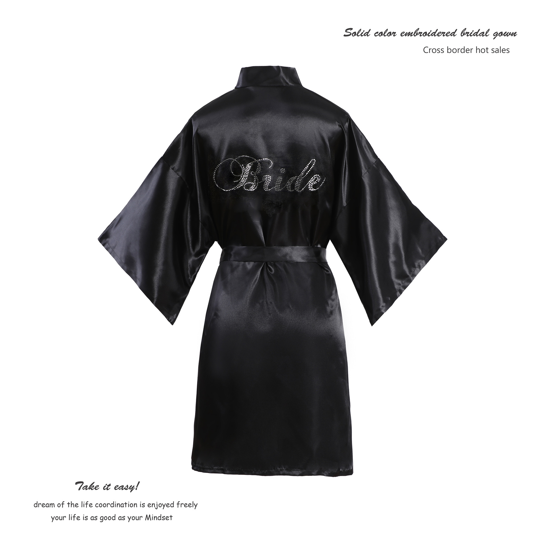 High - Quality Customization Women's Lace-Up Long Sleeve Robe Cardigan Nightgown Ice Silk Bathrobe