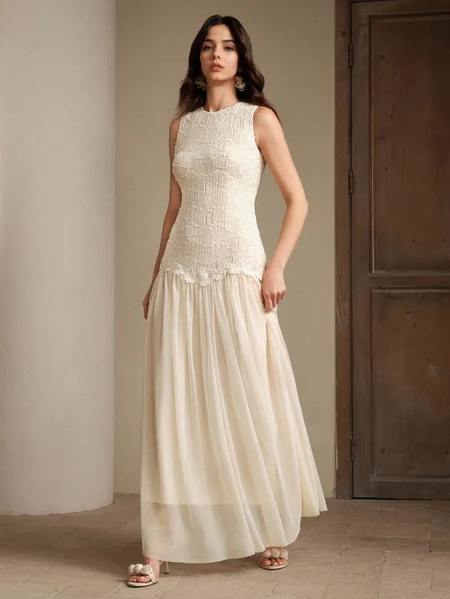 Women's Elegant Lace Embroidery Mandarin Collar Maxi Dress Slim Fit Long Party Evening Formal Occasion Wear