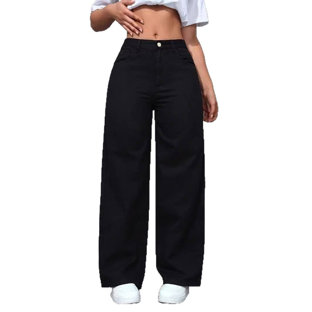 Women's Loose Straight Denim Jeans for Spring Summer Breathable Vintage Washed Mid Waist Casual Style Versatile Washable Solid