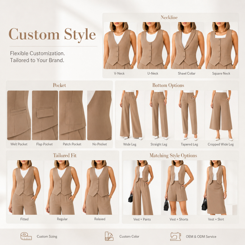 Elegant Women's 2 Piece Vest Suit Set Professional Waistcoat and Wide Leg Pants Set Office Lady Outfits
