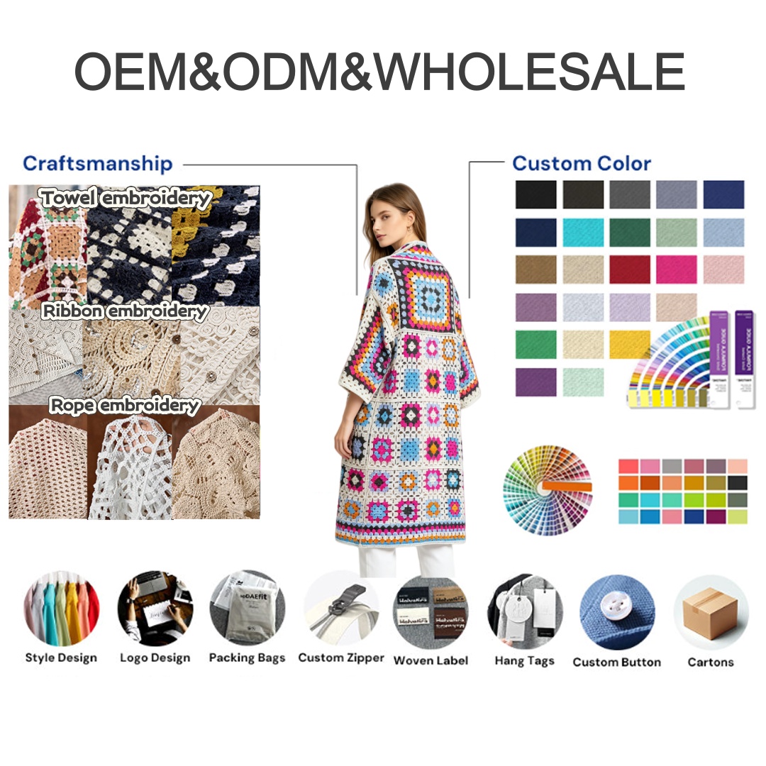 Crochet Beach Cover up Cardigan for Women Summer Beach Outfit with Acrylic Fabric &amp; Custom All-over Printing