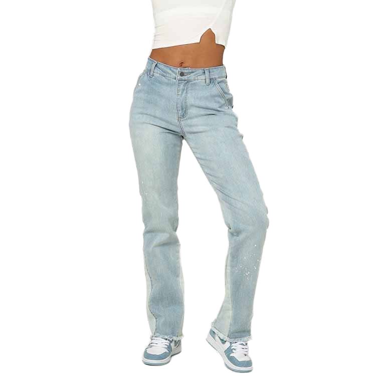 Wholesale Custom Women's Blue Washed Slim Fit Denim Jeans Pants Vintage Flared Zipper Ripped Plus Size Long Trousers Summer