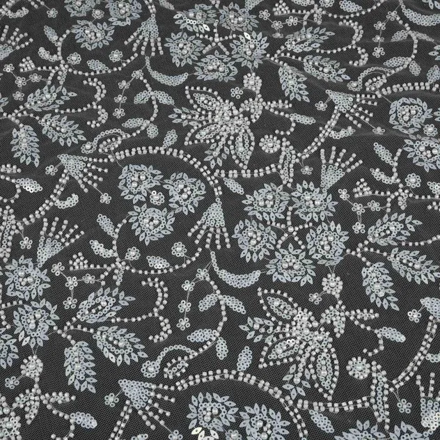 Top Quality 3D Embroidered Lace Fabric with Sequins for Evening Wear