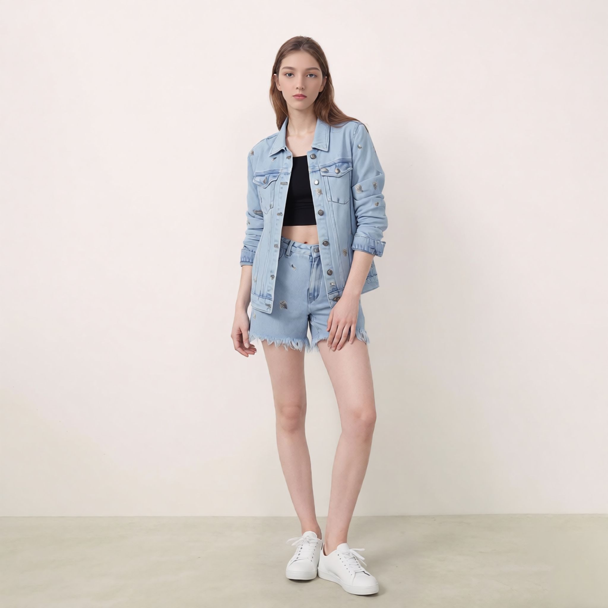 Women Floral Embroidered Denim Jacket Light Blue Jean Coat Fashion Casual Long Sleeve Outwear Spring Autumn Top