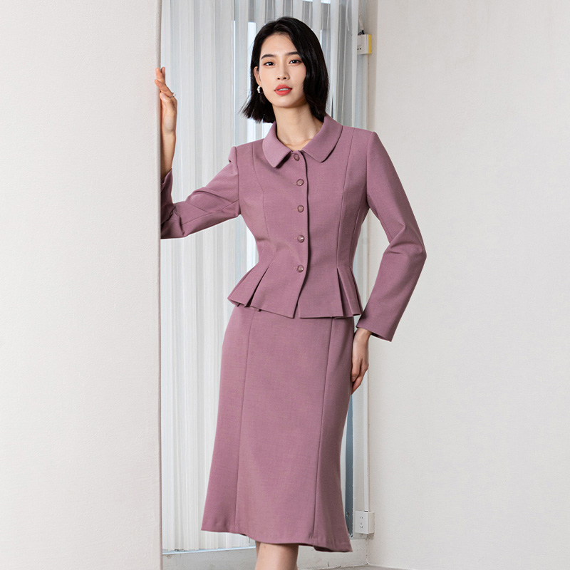 MINZESTYLE Women's Autumn Office Lady Button Skirts Suits Peter Pan Coral Business Suit