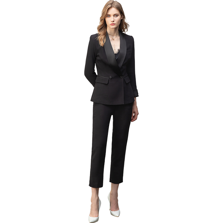 Factory Polyester Regular Solid Elegant Two Piece High Society Women Business Suits Tuxedo