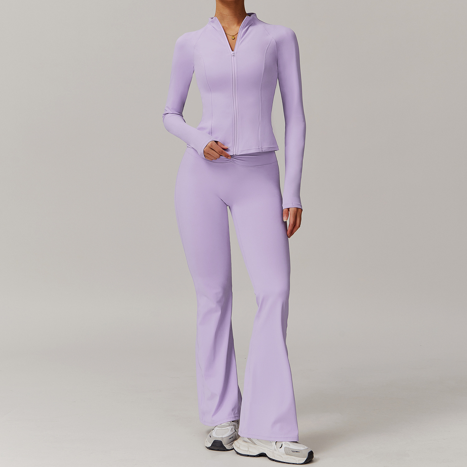 Women's Custom Fitness Yoga Sportswear Set Wholesale Butt Lift Leggings Full Zip Jacket Solid Gym Activewear 2 Pieces Workout