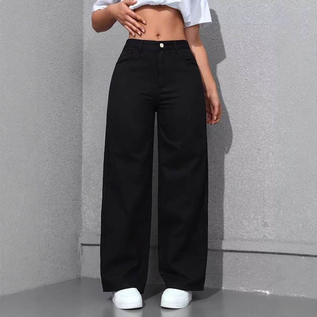 Women's Loose Straight Denim Jeans for Spring Summer Breathable Vintage Washed Mid Waist Casual Style Versatile Washable Solid