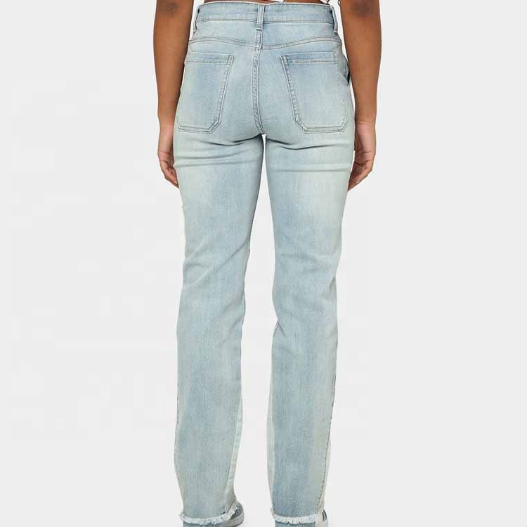 Wholesale Custom Women's Blue Washed Slim Fit Denim Jeans Pants Vintage Flared Zipper Ripped Plus Size Long Trousers Summer