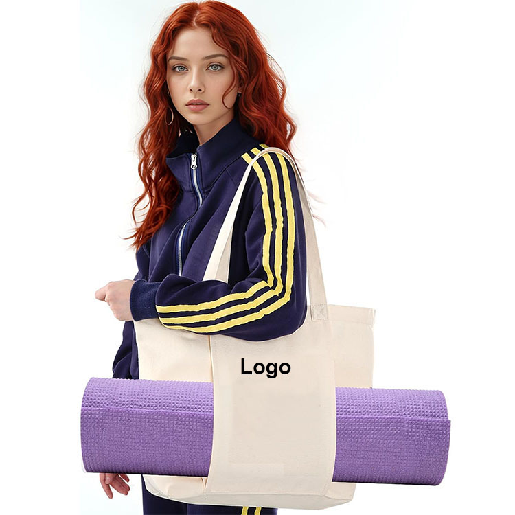 LEECORK Custom Logo Portable Canvas Yoga Tote Bag With Shoulder Strap Large Capacity Yoga Mat Carrier For Travel Gym Fitness