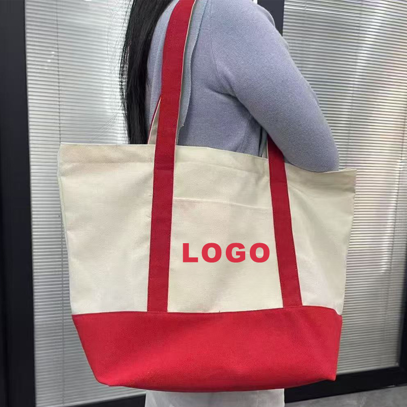Eco-Friendly Canvas Cotton Tote Bag Customized Logo Handle Beach Shopping Bag with Zipper Recyclable and Durable-Wholesale