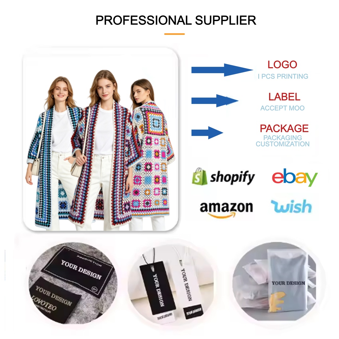 Crochet Beach Cover up Cardigan for Women Summer Beach Outfit with Acrylic Fabric &amp; Custom All-over Printing