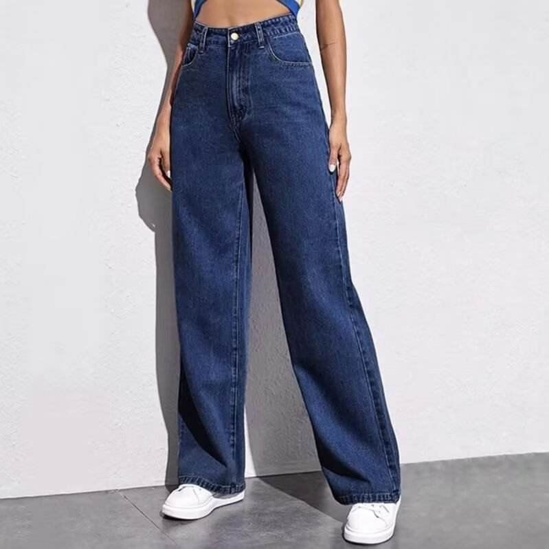Women's Loose Straight Denim Jeans for Spring Summer Breathable Vintage Washed Mid Waist Casual Style Versatile Washable Solid