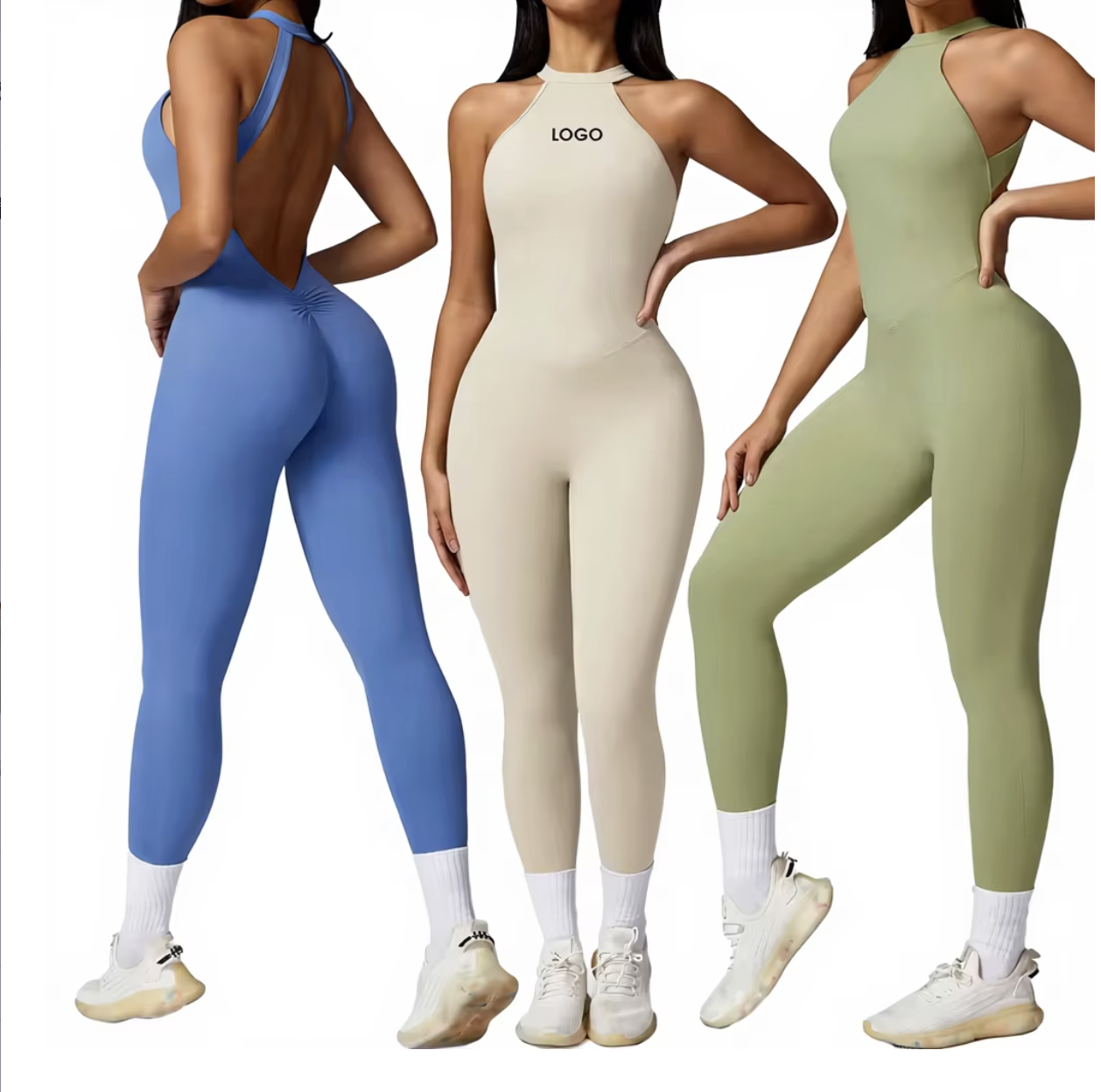 Women's Custom Gym Wear Bodysuit Soft Lightweight Compression Activewear Open Back Scrunch Back for Fitness Yoga Sports Workout