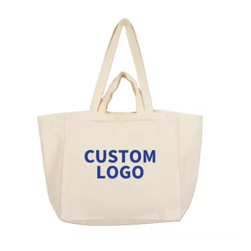 Eco-Friendly Canvas Cotton Tote Bag Customized Logo Handle Beach Shopping Bag with Zipper Recyclable and Durable-Wholesale