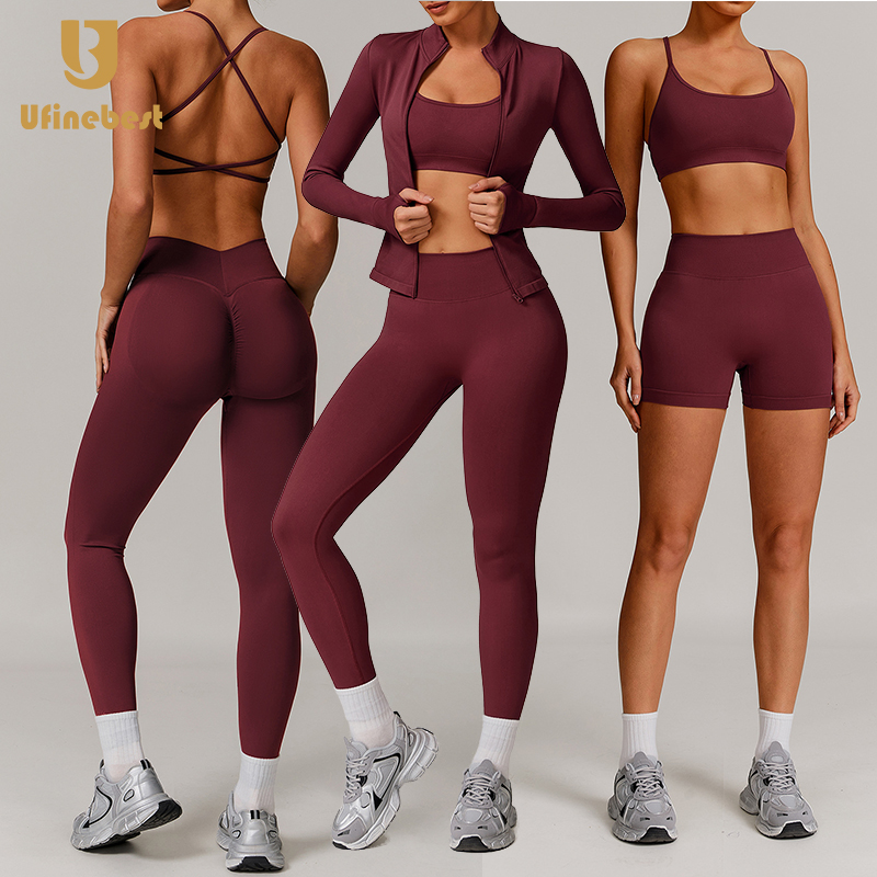 4 Pieces Seamless Women Gym Leggings Custom Logo Zipper Yoga Suit Plus Size Jacket Slim Fit Top Fitness Running Sets for Women