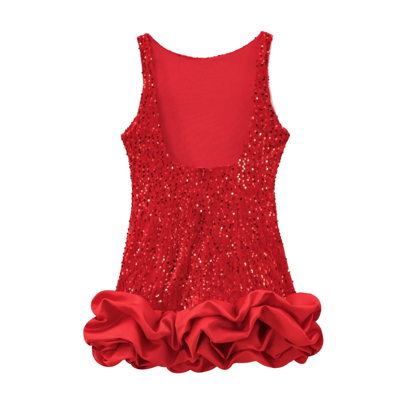 Elegant Sleeveless Bubble Mini Dress Women Ruffle Hem Short Dress Evening Wear Fashion Boutique Fashion Clothing Italian Dress Custom Clothing OEM ODM Wholesale