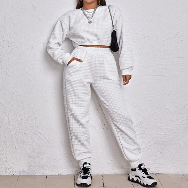 L230734 Custom Waffle Hoodies Pants Suits Women Men Tracksuit 2 Piece Crop Top Joggers Sets Two Piece Set Women Clothing