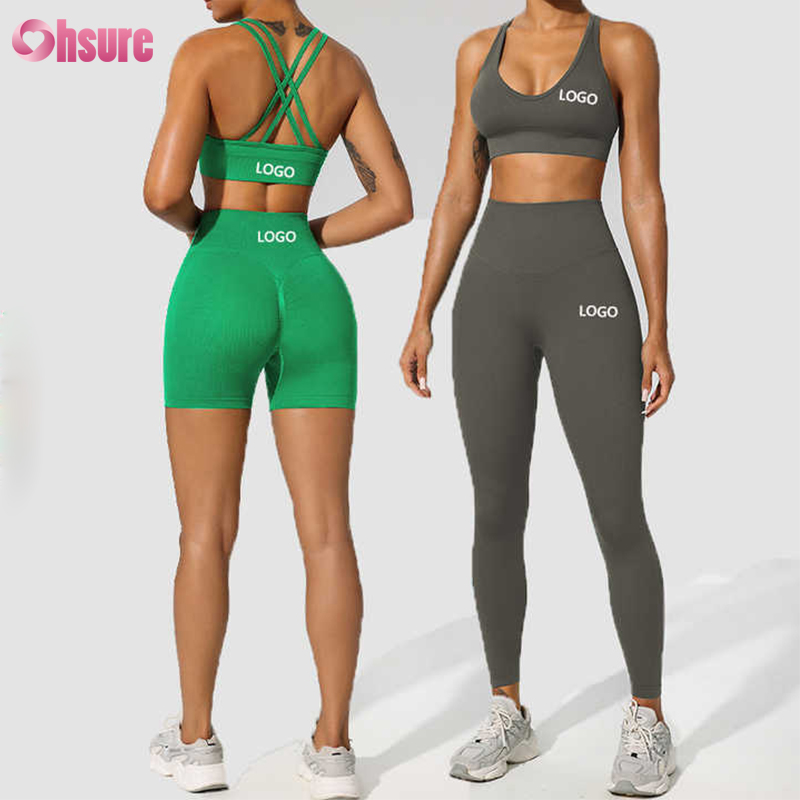 Premium Women's Gym Fitness Sets Seamless Yoga Sports Workout Wear with Solid Pattern Women's Activewear
