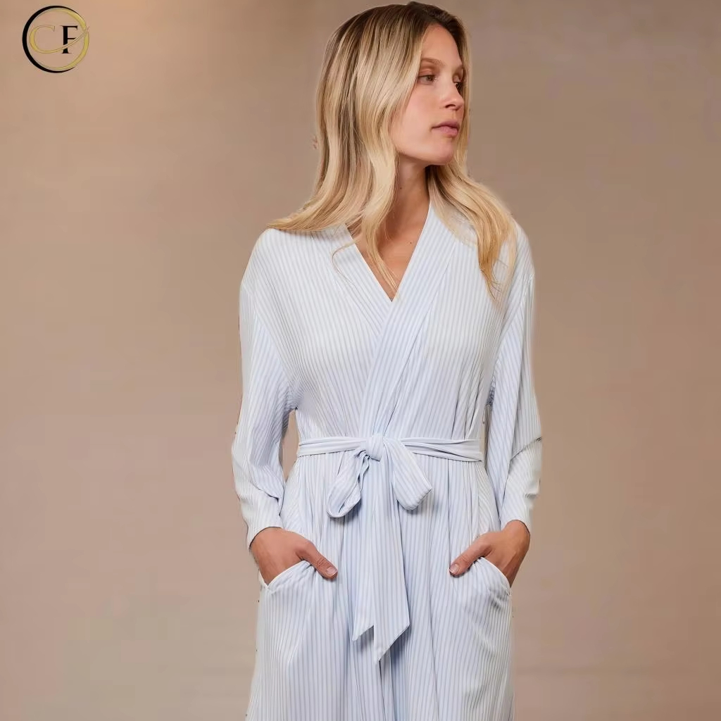 Lightweight Modal/Cotton Full-Length Long Sleeve Robe with Soft Smooth Breathable Fabric for Women's Sleepwear and Casual Wear