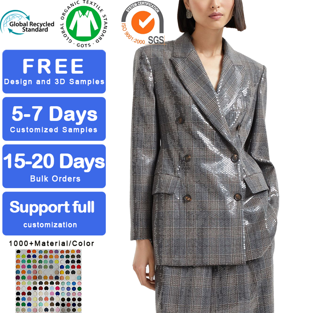 New Formal Slim-Fit Jacket for Ladies Casual Spring or Autumn Office Wear with Custom Logo Breathable Check Suit