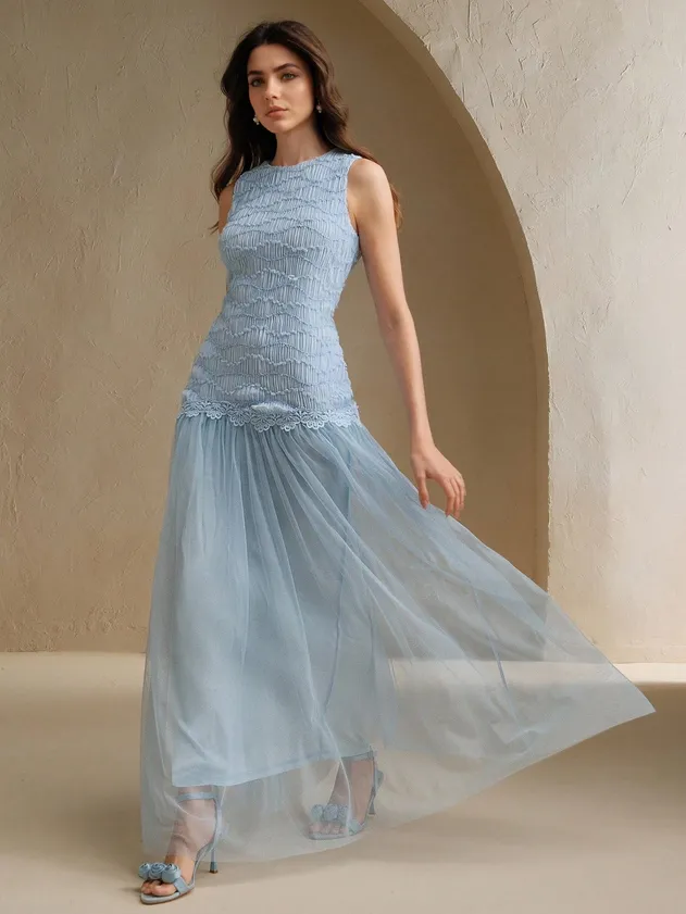 Women's Elegant Lace Embroidery Mandarin Collar Maxi Dress Slim Fit Long Party Evening Formal Occasion Wear