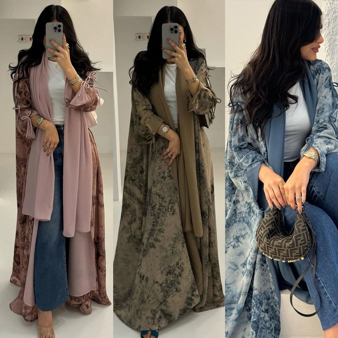 High Quality Elegant Modest Fashion Women's Muslim Polyester Chiffon Print Two-piece Summer Casual Set with Hood