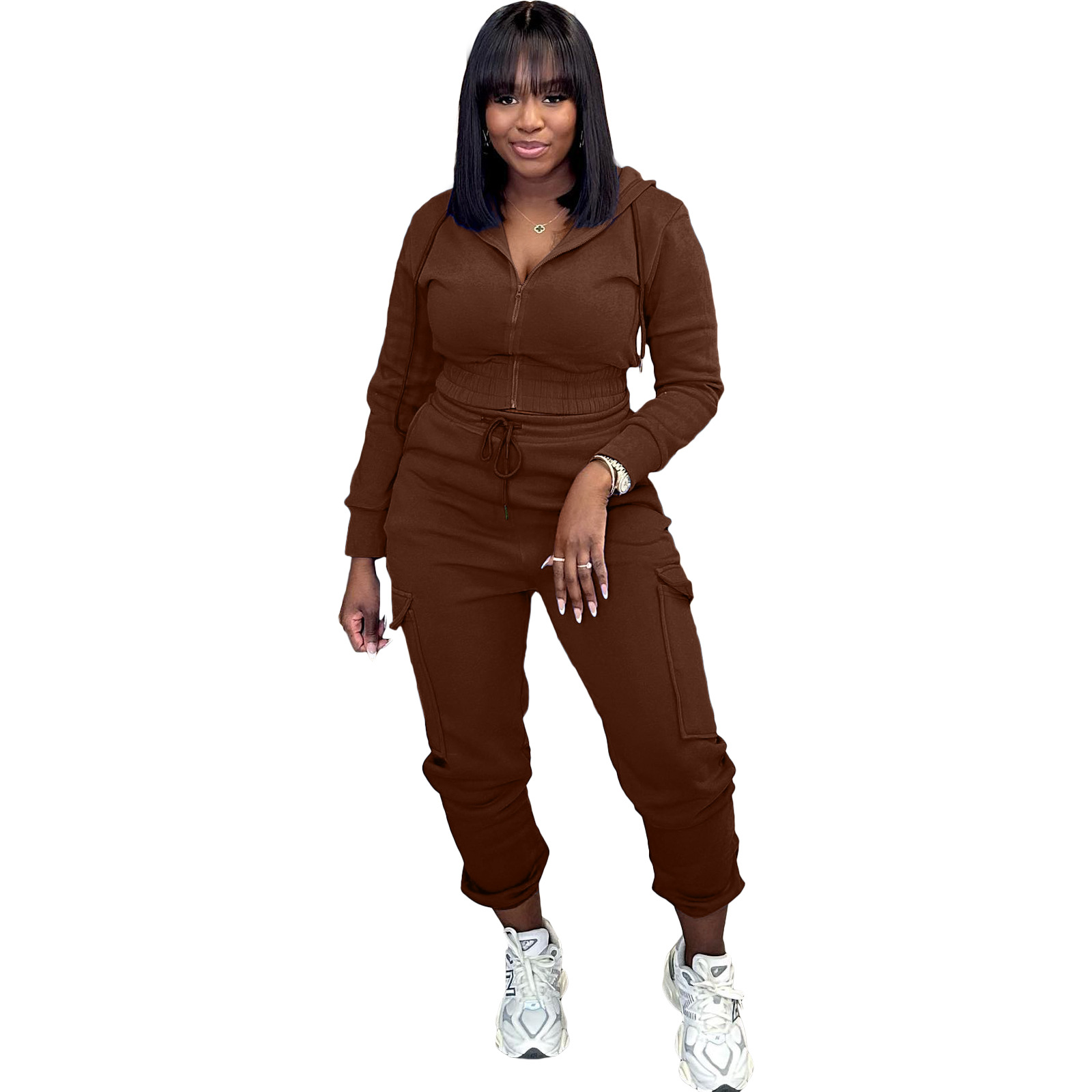 Clothing Women Casual Solid Outfits Custom Long Sleeve Two Piece Sets ClubOutfit Tassel Tech Fleece Tracksuits Women'S Set
